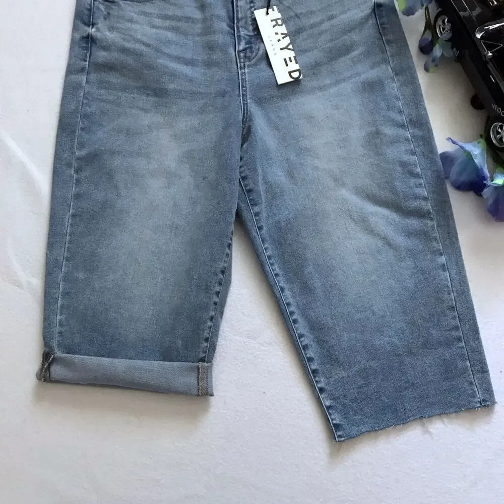 Frayed Jeans NWT High Rise Baggy Shorts Women 28